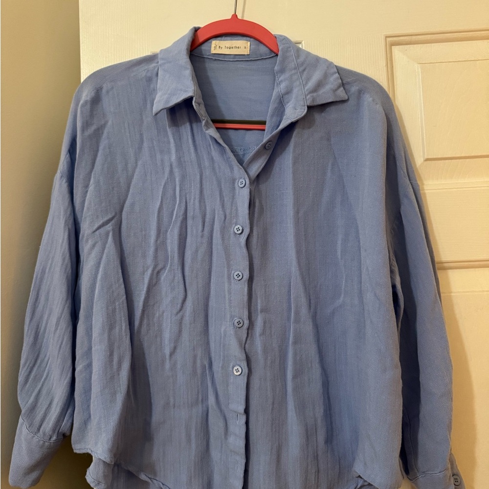 Blue Button-Up Blouse